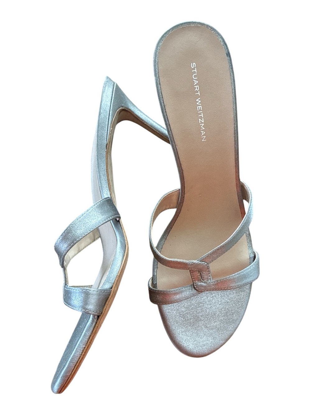 NEW Stuart Weitzman Metallic Silver Soiree Sleek 75 Size 9